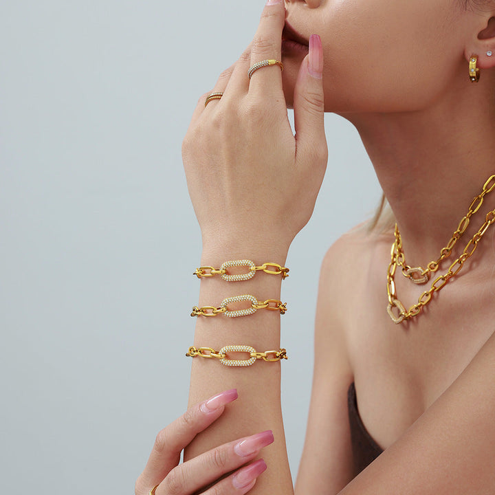 Masivní sada šperků s řetězovými články typu chain link a pavé | Zlato